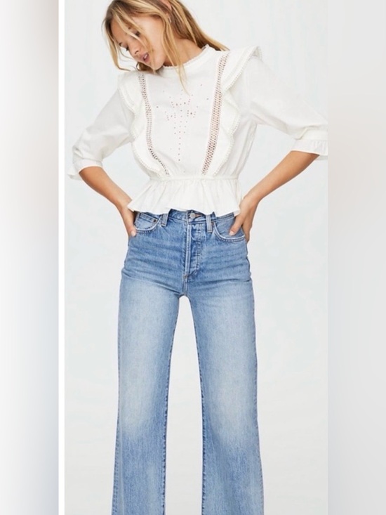 Sunday Best Tops - Aritzia Sunday Best Britta Blouse Ivory Eyelet Ruffle XXS Victorian Cottage Boho